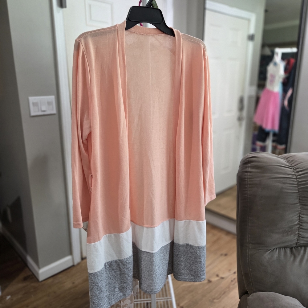 Cream and Gray Lightweight Cardigan Sweater